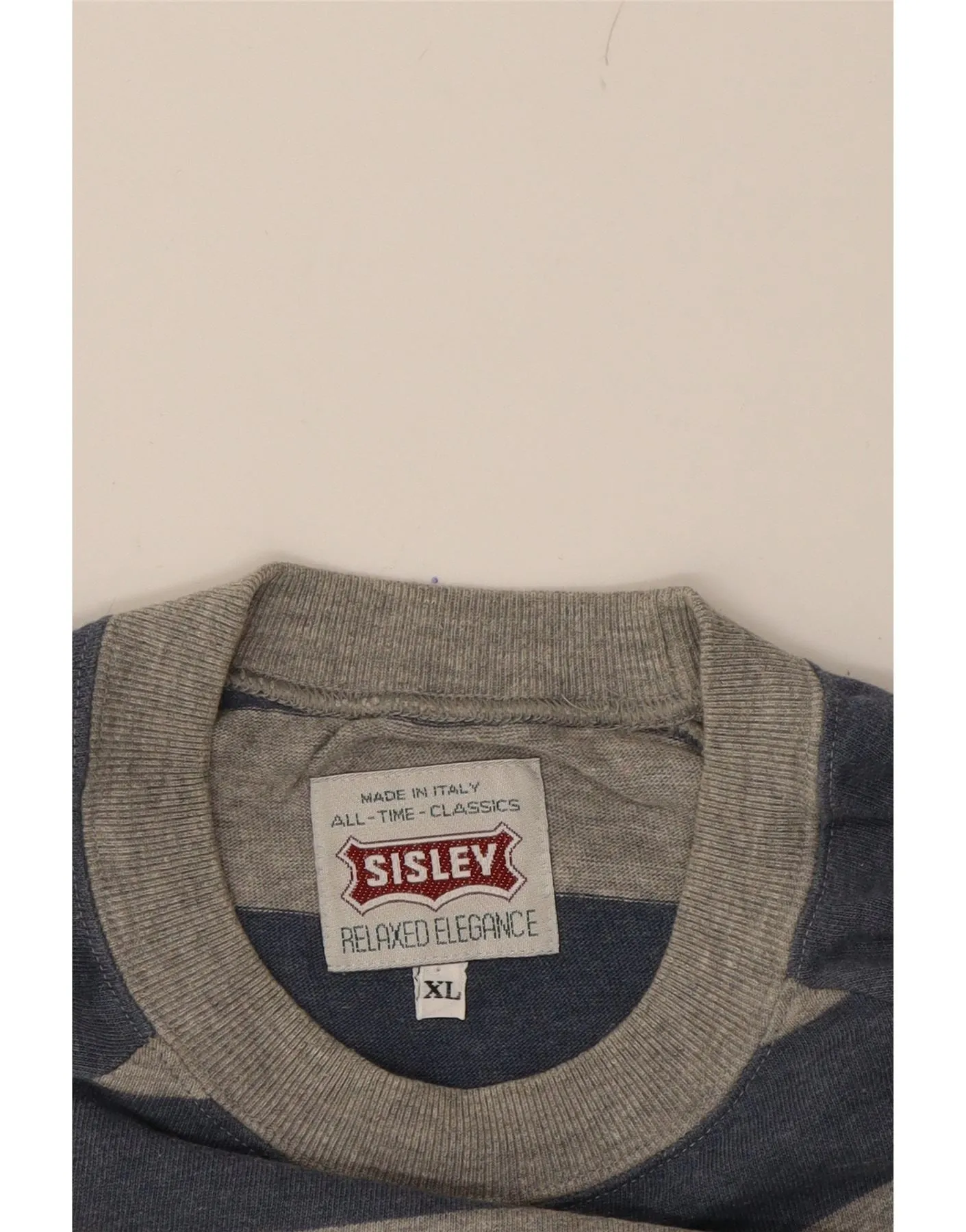 SISLEY Mens Relaxed Elegance T-Shirt Top XL Blue Striped Cotton Classic
