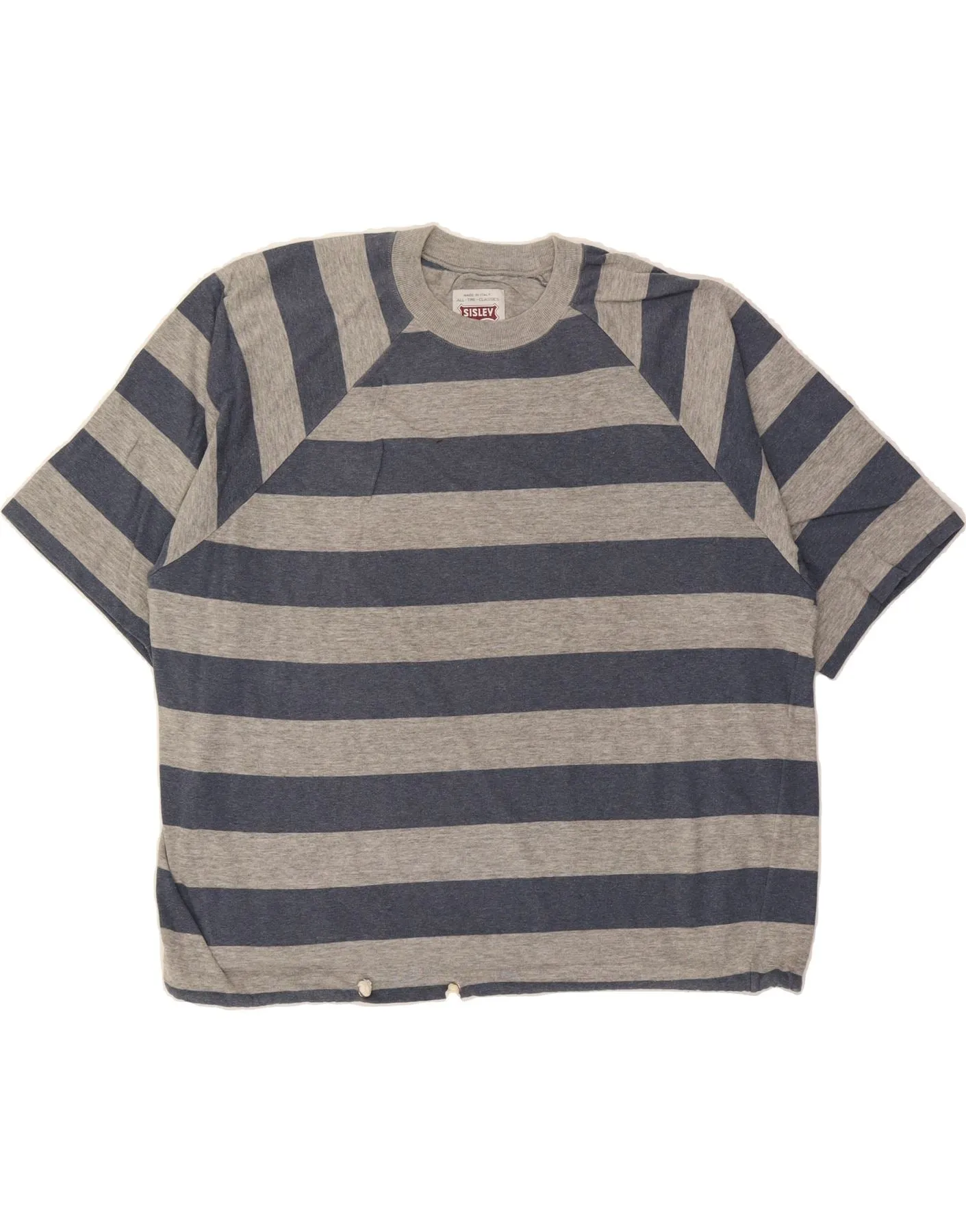 SISLEY Mens Relaxed Elegance T-Shirt Top XL Blue Striped Cotton Classic