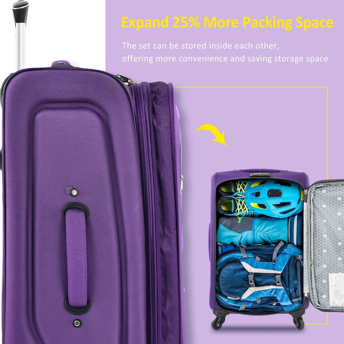 Softside Luggage Expandable 3 Piece Set Suitcase Upright Spinner Softshell Lightweight Luggage Travel Set