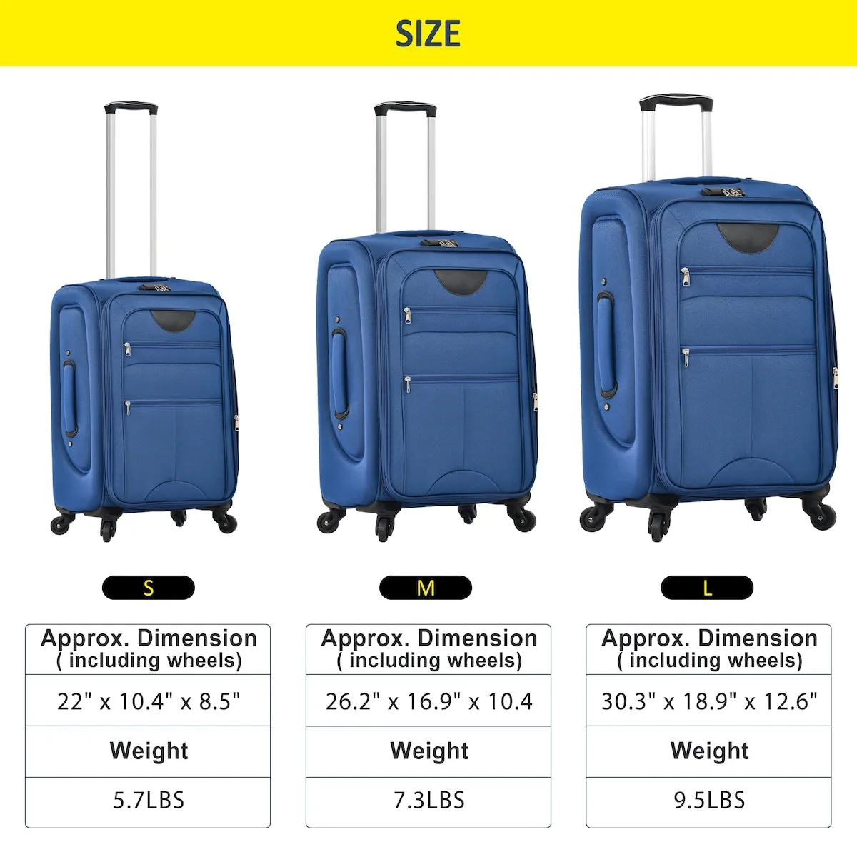Softside Luggage Expandable 3 Piece Set Suitcase Upright Spinner Softshell Lightweight Luggage Travel Set