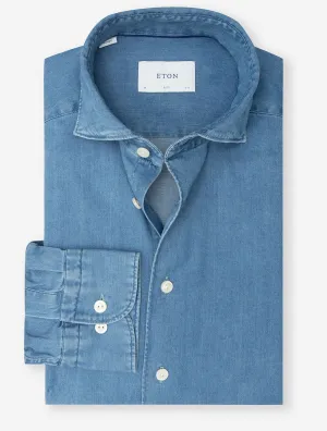 Stretch Denim Slim Fit Shirt Blue