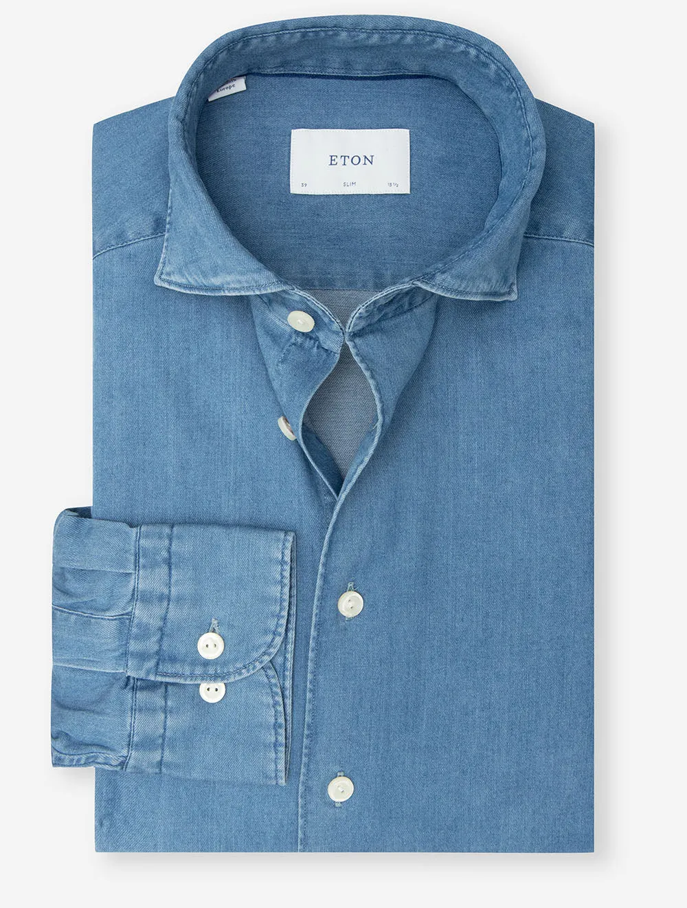 Stretch Denim Slim Fit Shirt Blue