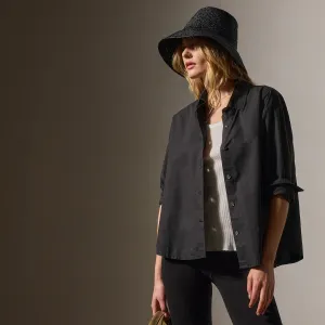 Stretch Poplin Button Up - Black
