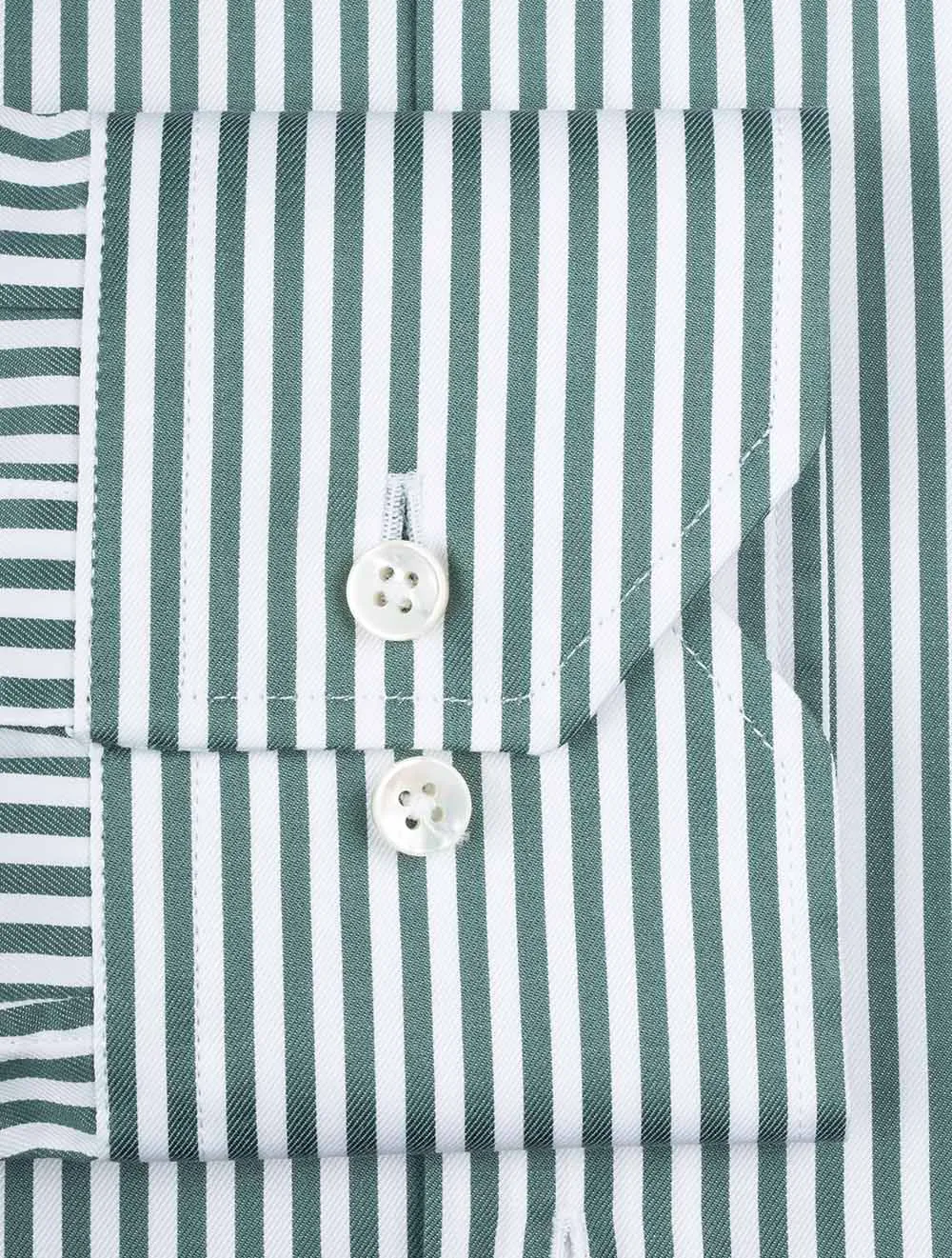 Stripe Cotton Fitted Body Shirt Green