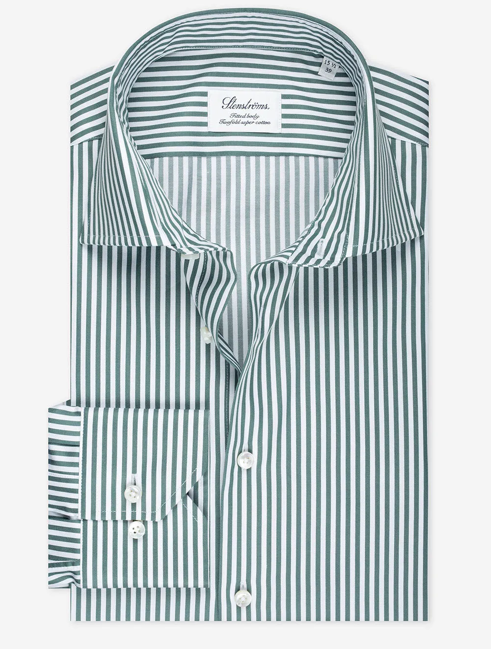 Stripe Cotton Fitted Body Shirt Green