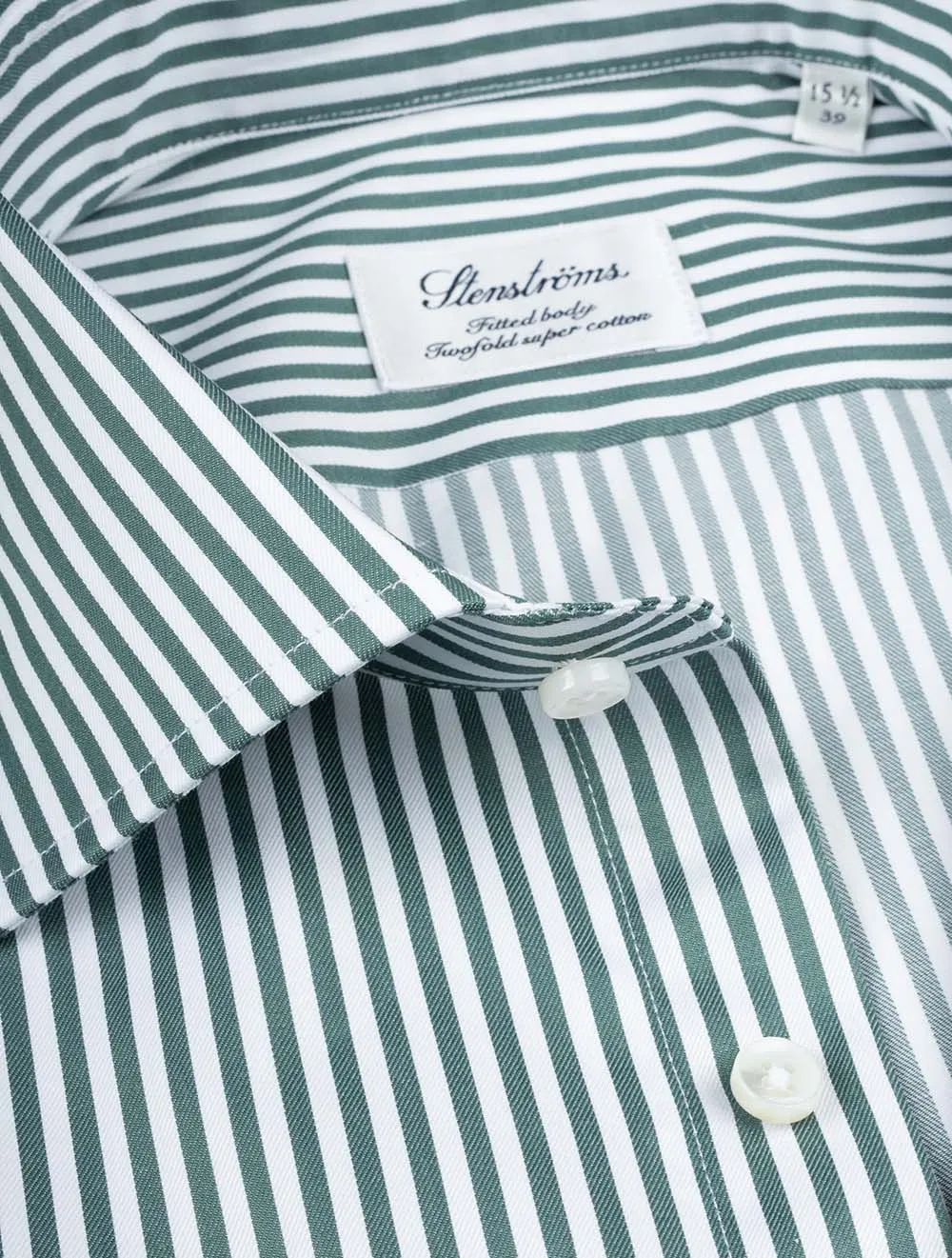 Stripe Cotton Fitted Body Shirt Green