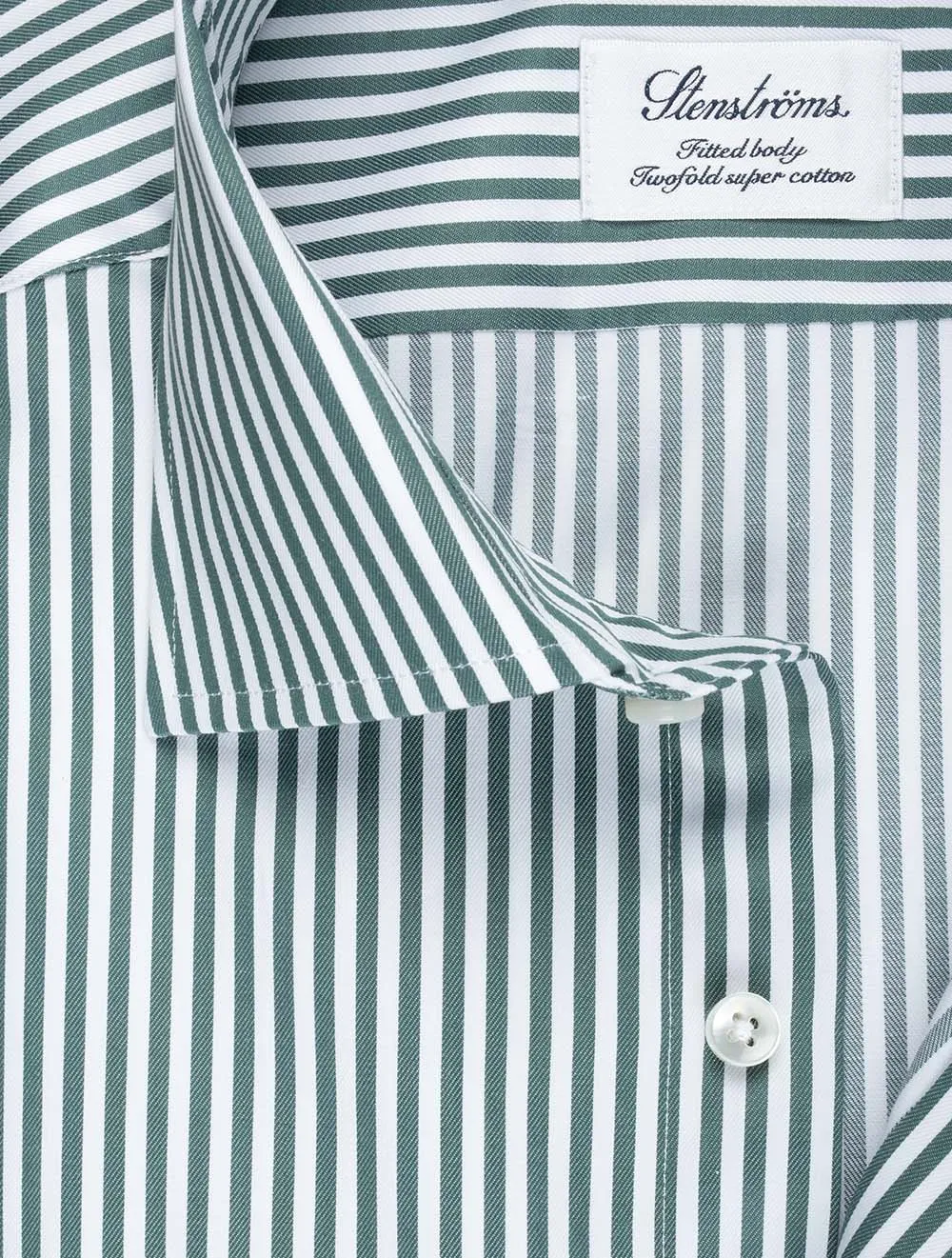 Stripe Cotton Fitted Body Shirt Green