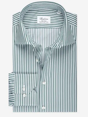 Stripe Cotton Fitted Body Shirt Green