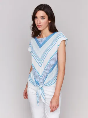 Striped Linen Blend Tie-Front Blouse - Coastal