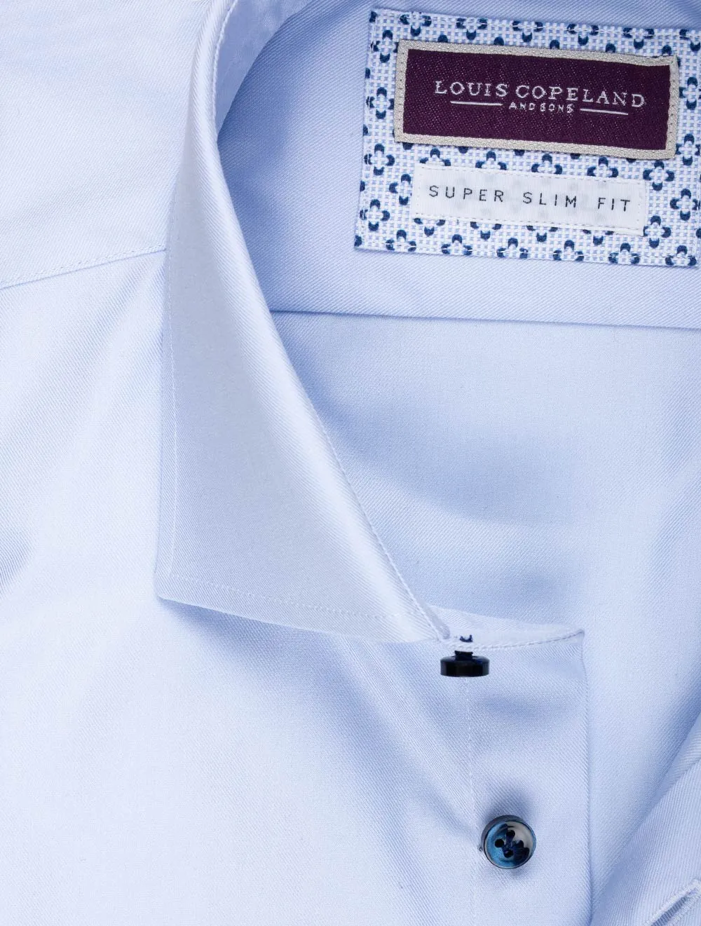 Super Slim Plain Contrast Button Shirt Blue