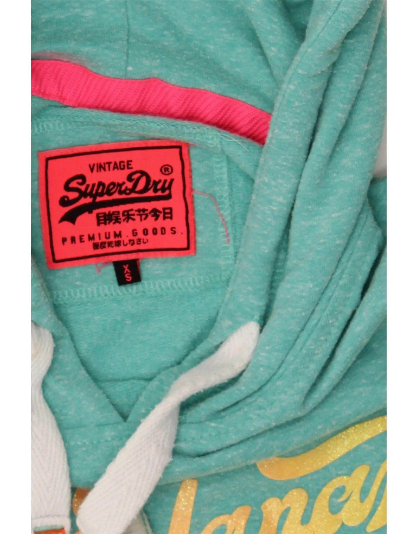 SUPERDRY Womens Graphic Hoodie Jumper UK 6 XS Turquoise Flecked Polyester