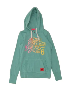 SUPERDRY Womens Graphic Hoodie Jumper UK 6 XS Turquoise Flecked Polyester