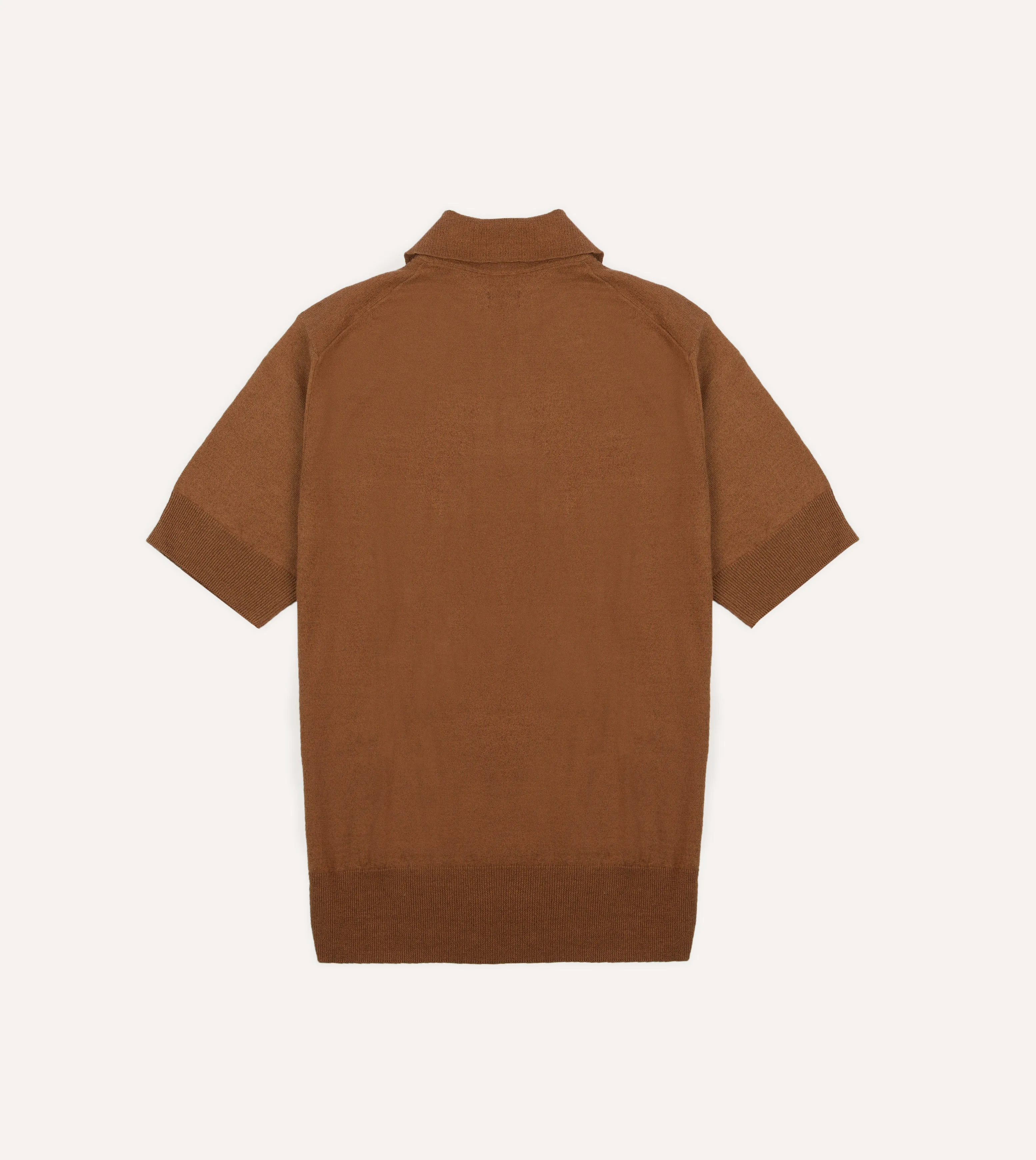 Tobacco Knitted Linen-Cotton Short-Sleeve Polo Shirt