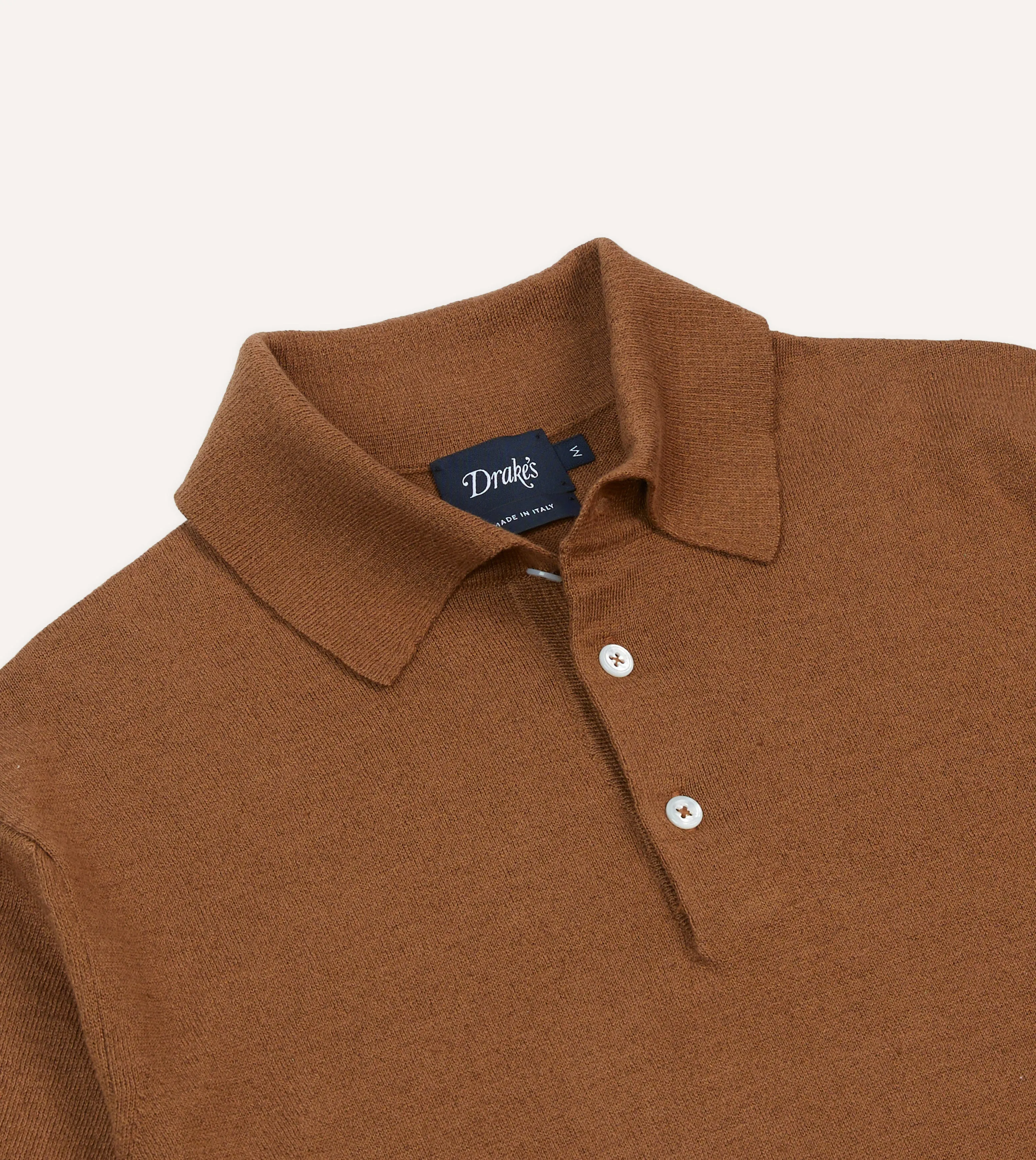 Tobacco Knitted Linen-Cotton Short-Sleeve Polo Shirt
