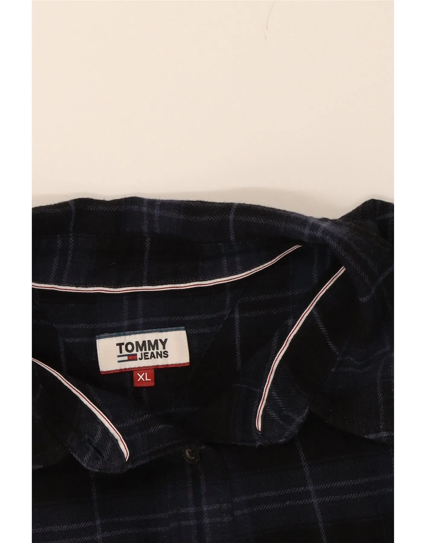 TOMMY HILFIGER Womens Longline Flannel Shirt UK 18 XL Navy Blue Check