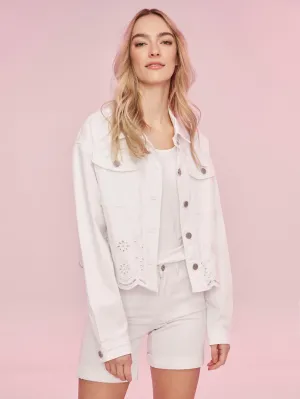 Twill Scalloped Eyelet Jacket - White