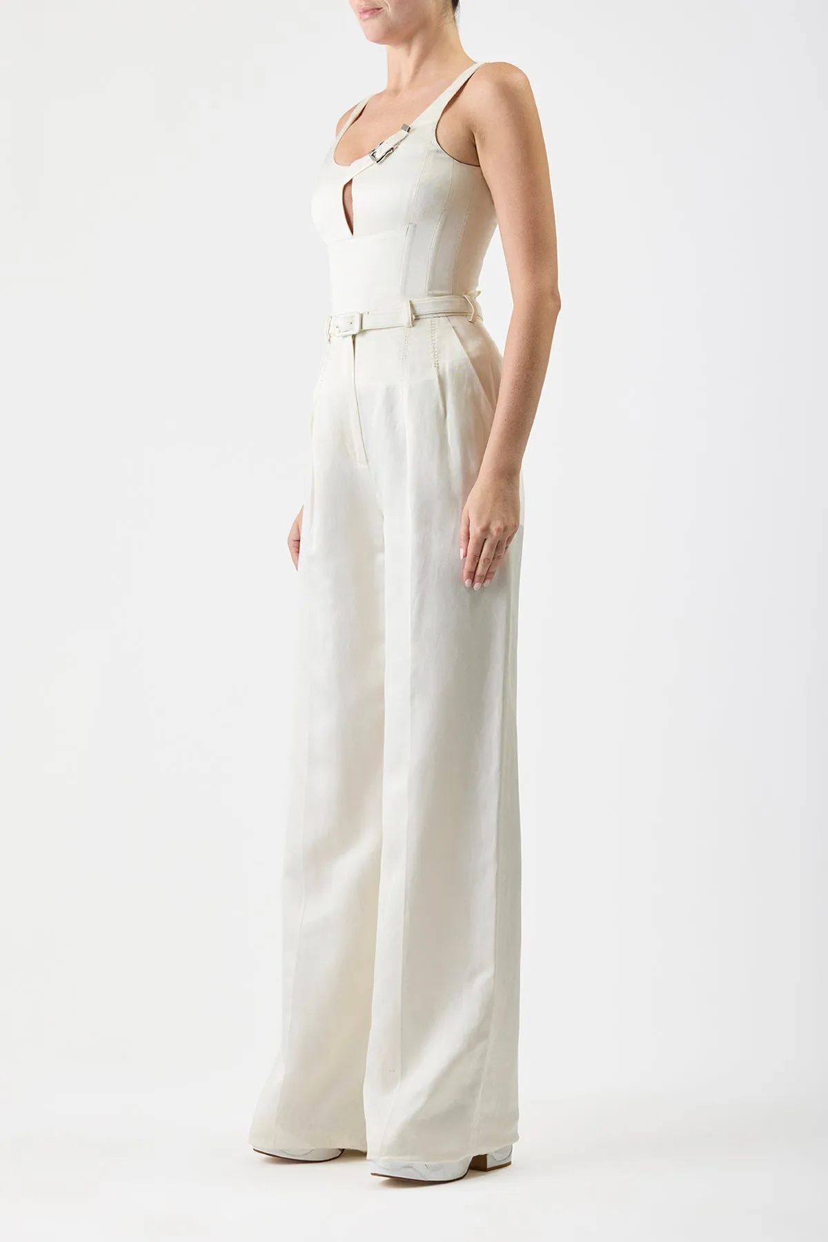 Vargas Pant in Ivory Silk Linen Satin