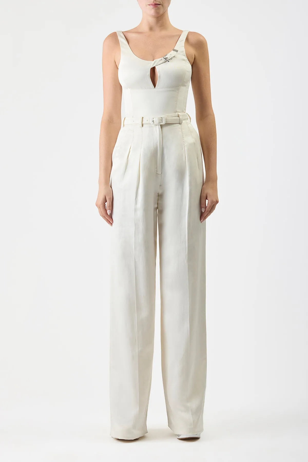 Vargas Pant in Ivory Silk Linen Satin