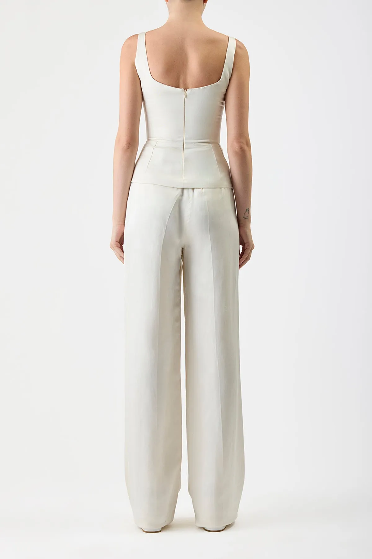 Vargas Pant in Ivory Silk Linen Satin