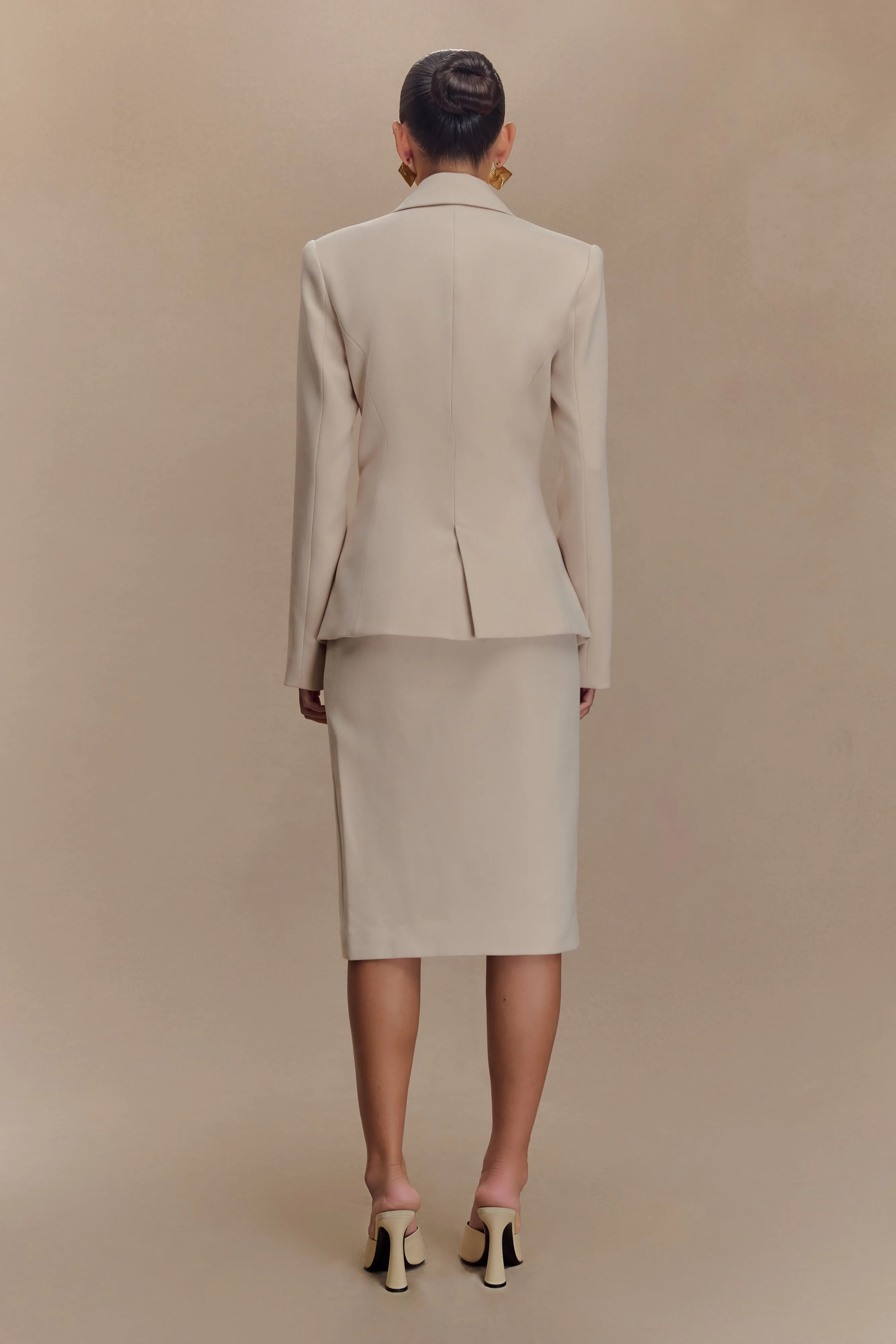 Vera Suiting Split Front Midi Skirt - Ivory Stone