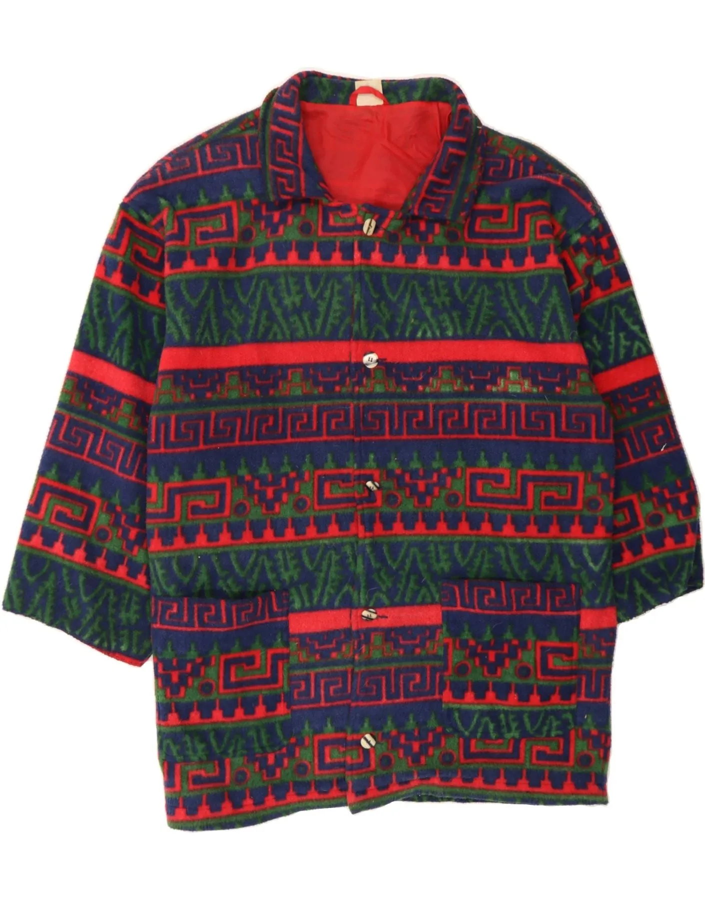 VINTAGE Mens Overcoat UK 42 XL Multicoloured Fair Isle Polyester