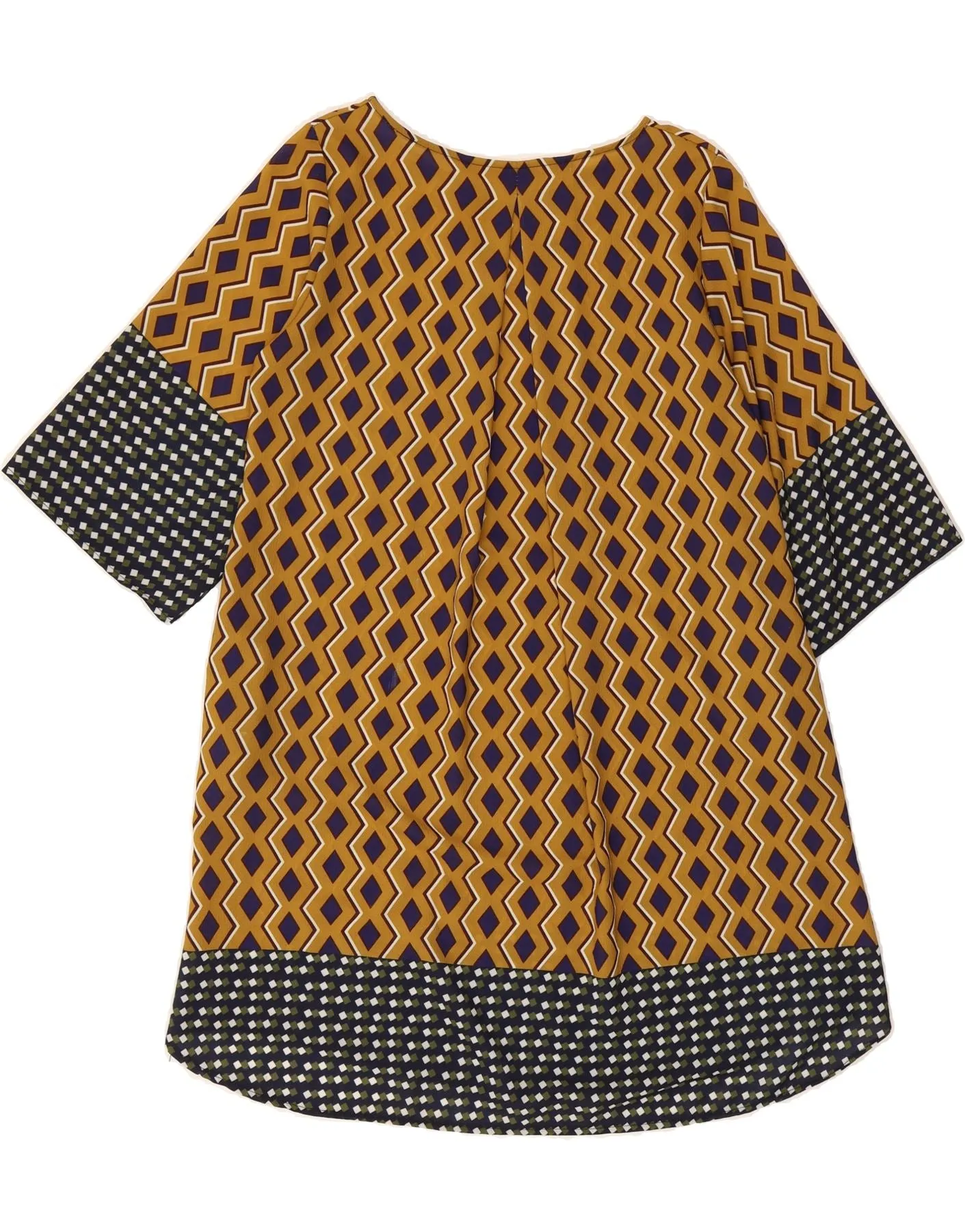 VINTAGE Womens 3/4 Sleeve Sheath Dress UK 18 XL Yellow Argyle/Diamond