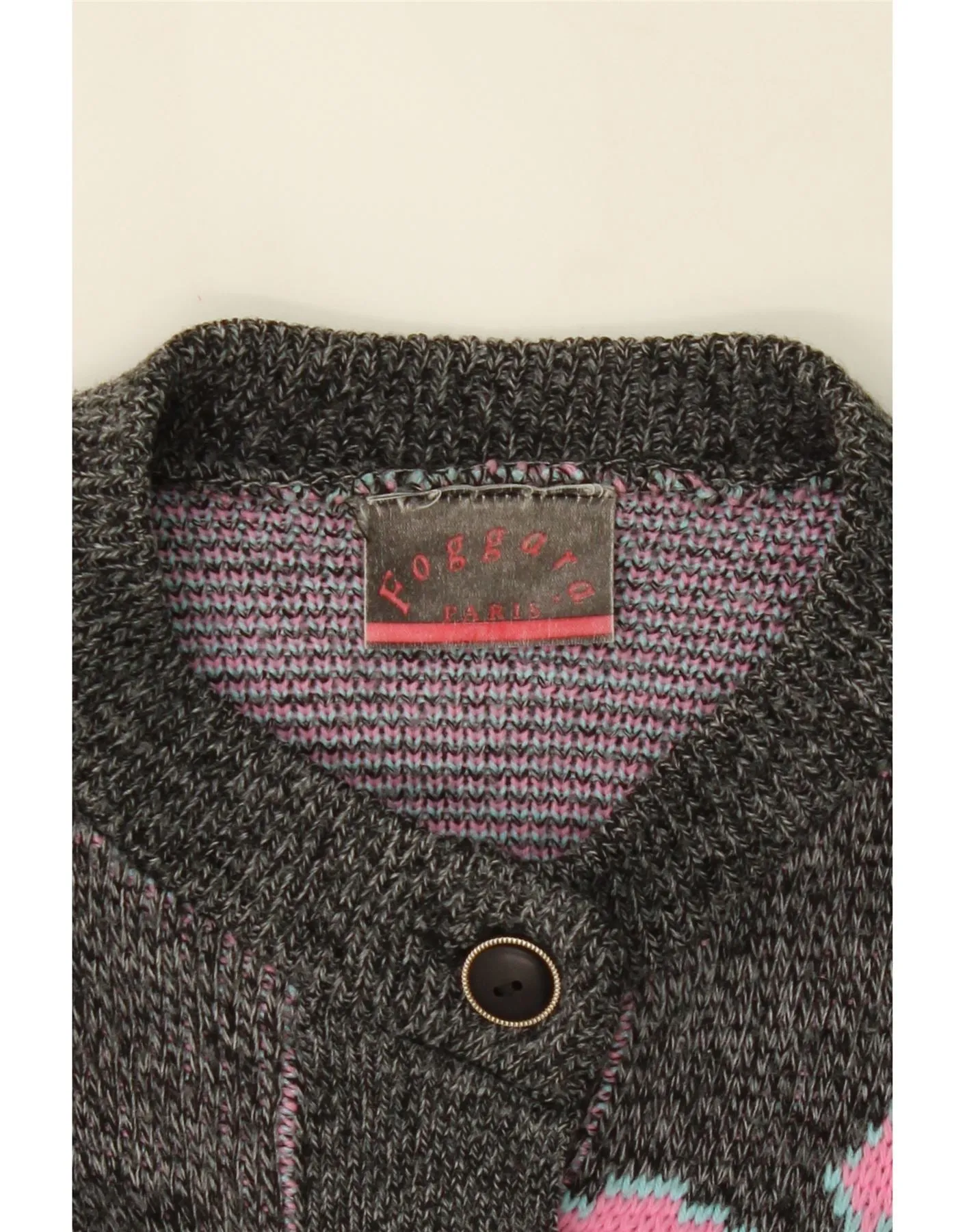 VINTAGE Womens Longline Cardigan Sweater UK 16 Large Grey Geometric