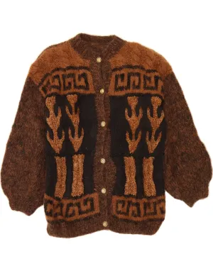 VINTAGE Womens Oversized Cardigan Sweater UK 18/ XL Brown Geometric Wool