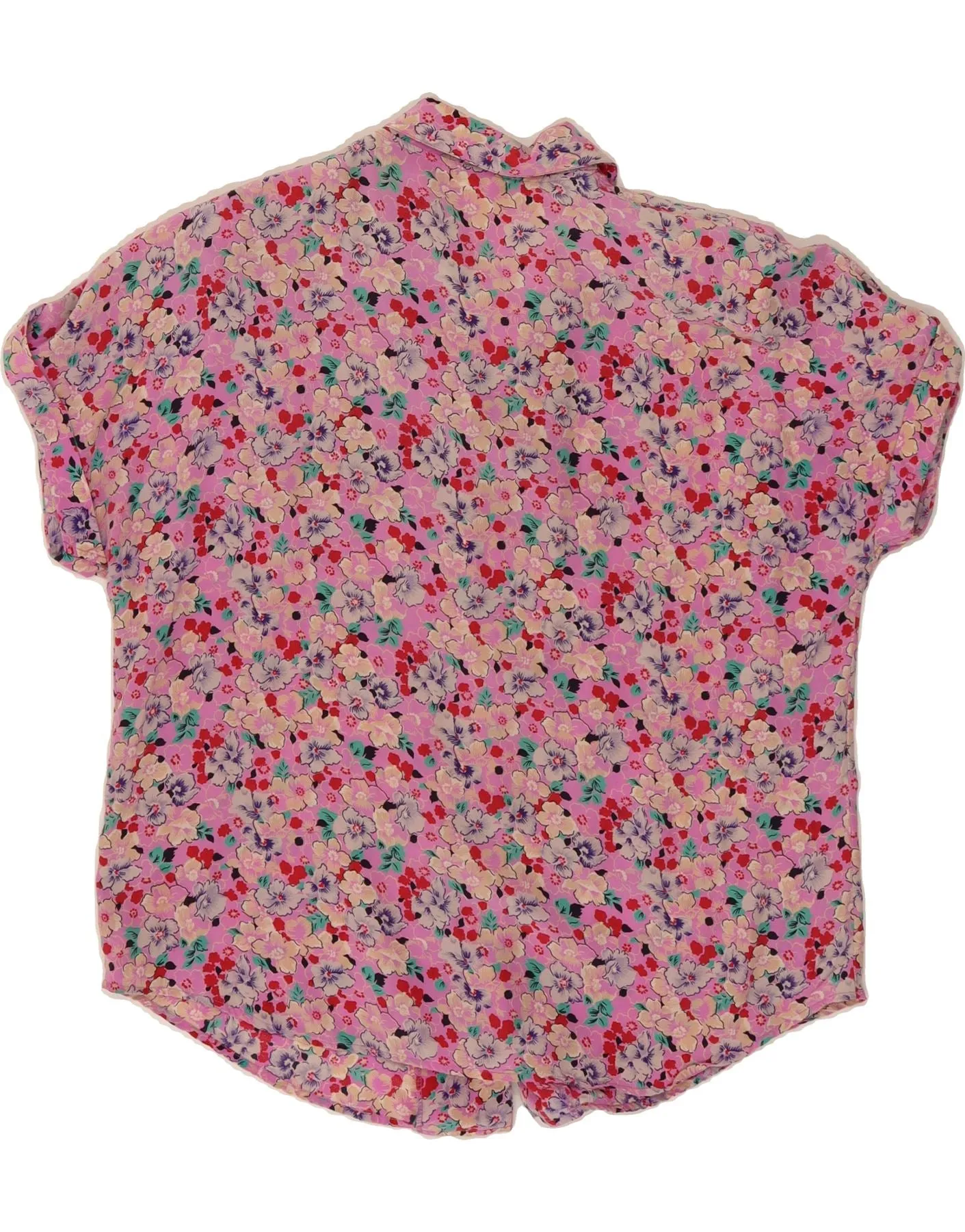 VINTAGE Womens Short Sleeve Shirt EU 40 Medium Pink Floral Cotton