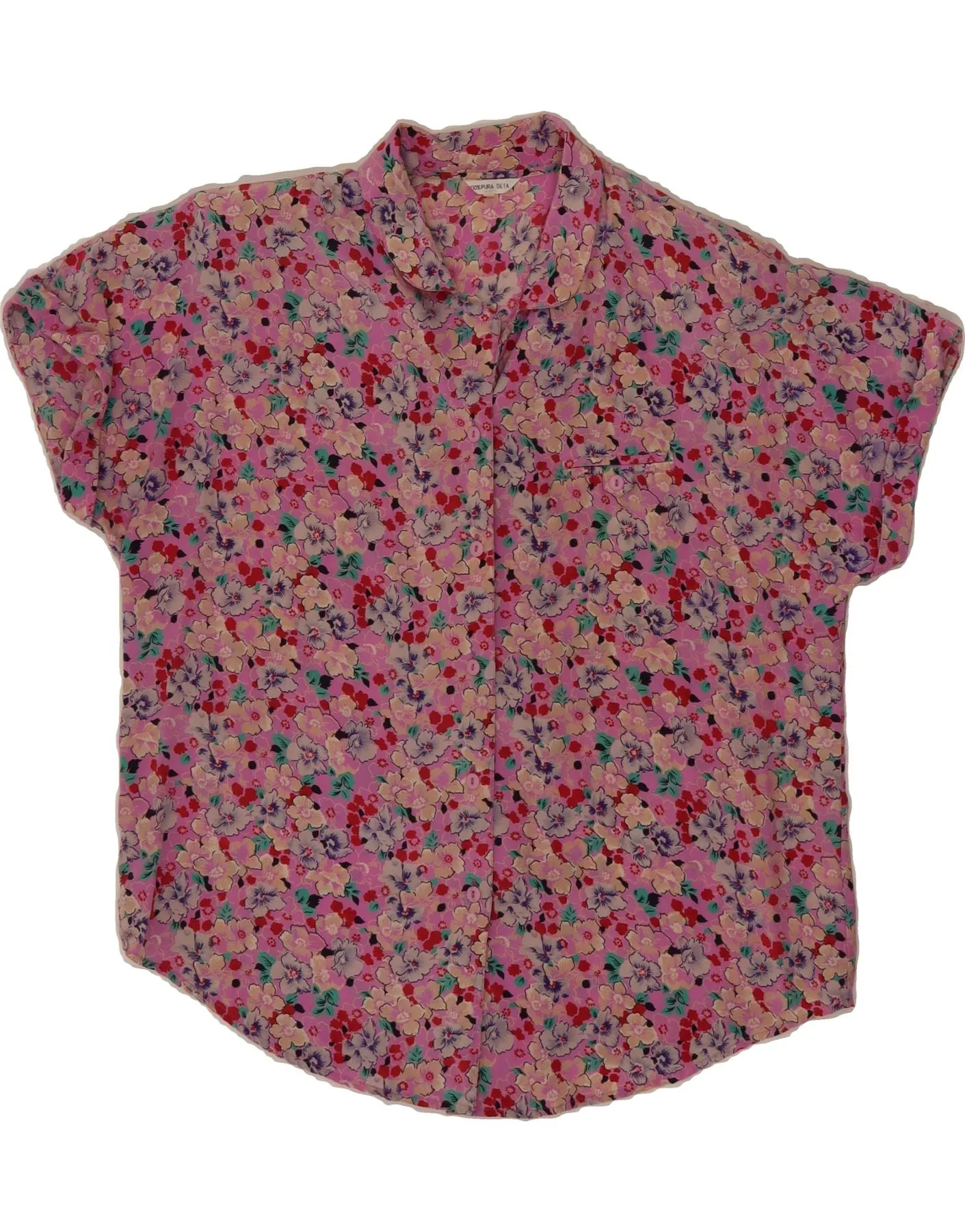 VINTAGE Womens Short Sleeve Shirt EU 40 Medium Pink Floral Cotton