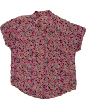 VINTAGE Womens Short Sleeve Shirt EU 40 Medium Pink Floral Cotton