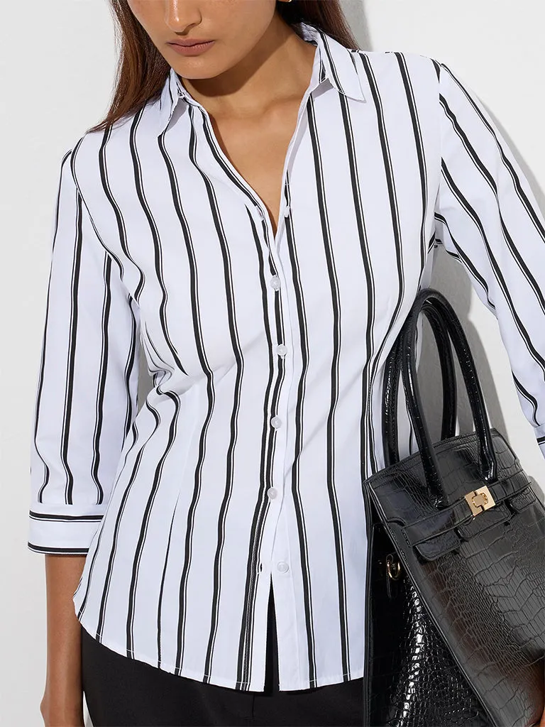 Wardrobe White Stripe Printed Shirt