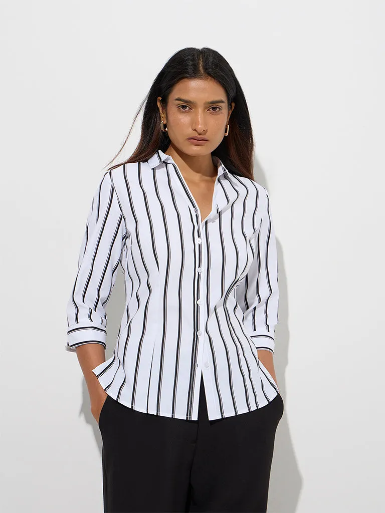 Wardrobe White Stripe Printed Shirt