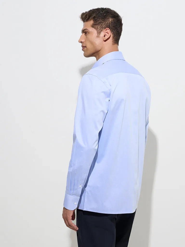 WES Formals Blue Slim-Fit Cotton Shirt
