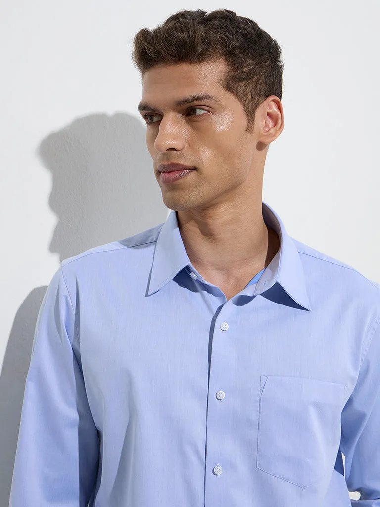 WES Formals Blue Slim-Fit Cotton Shirt