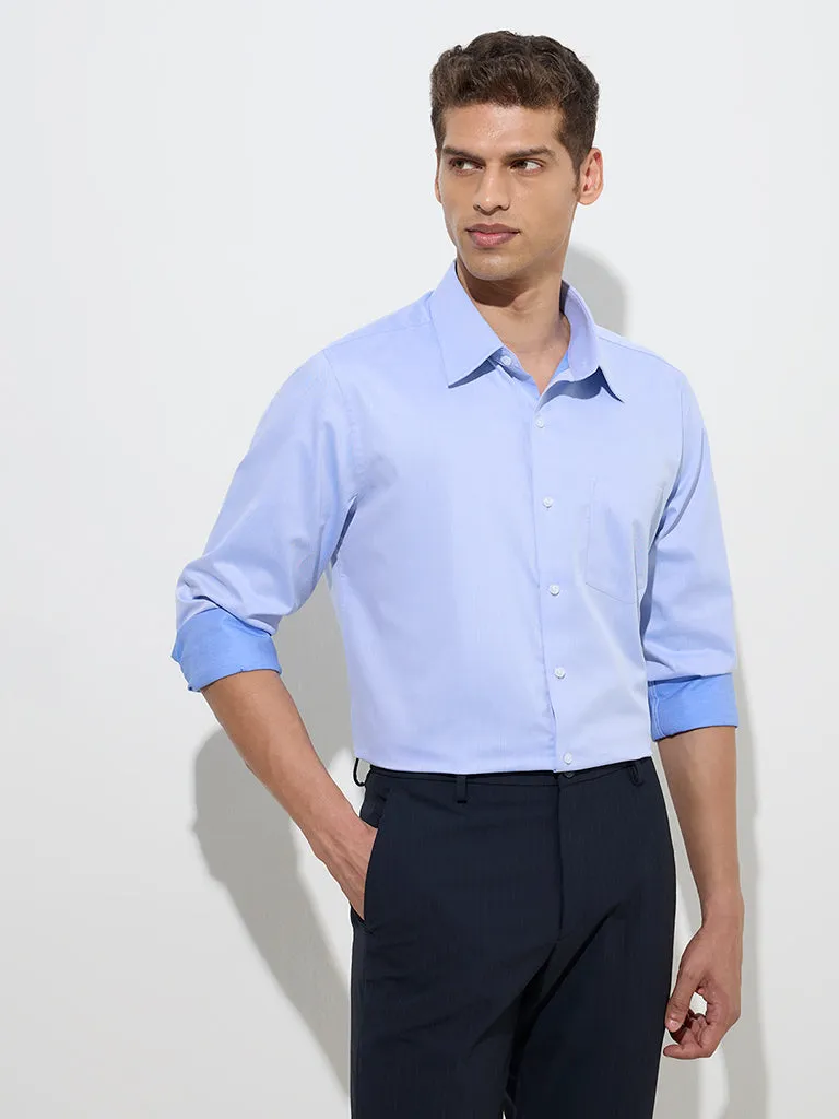 WES Formals Blue Slim-Fit Cotton Shirt