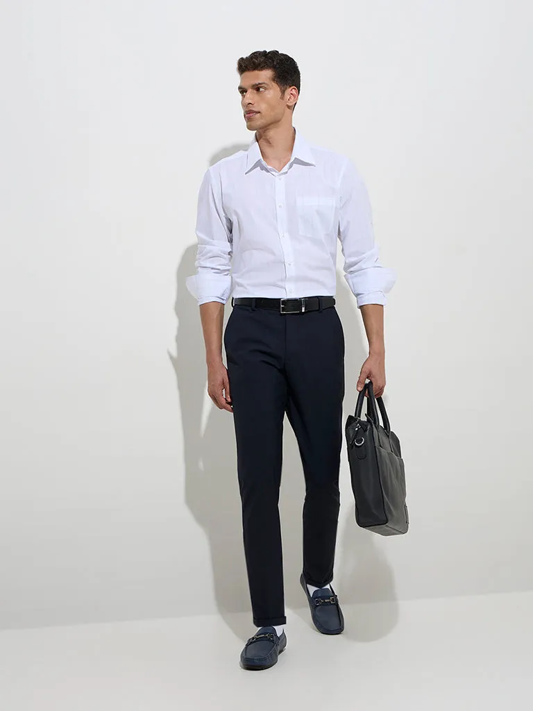 WES Formals White Checkered Slim-Fit Cotton Shirt