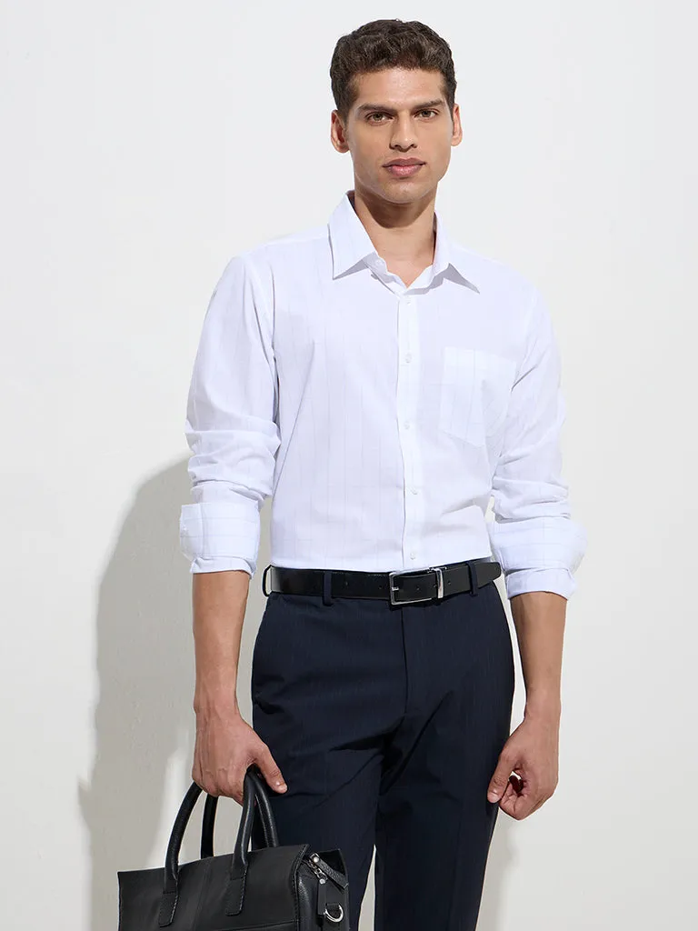 WES Formals White Checkered Slim-Fit Cotton Shirt