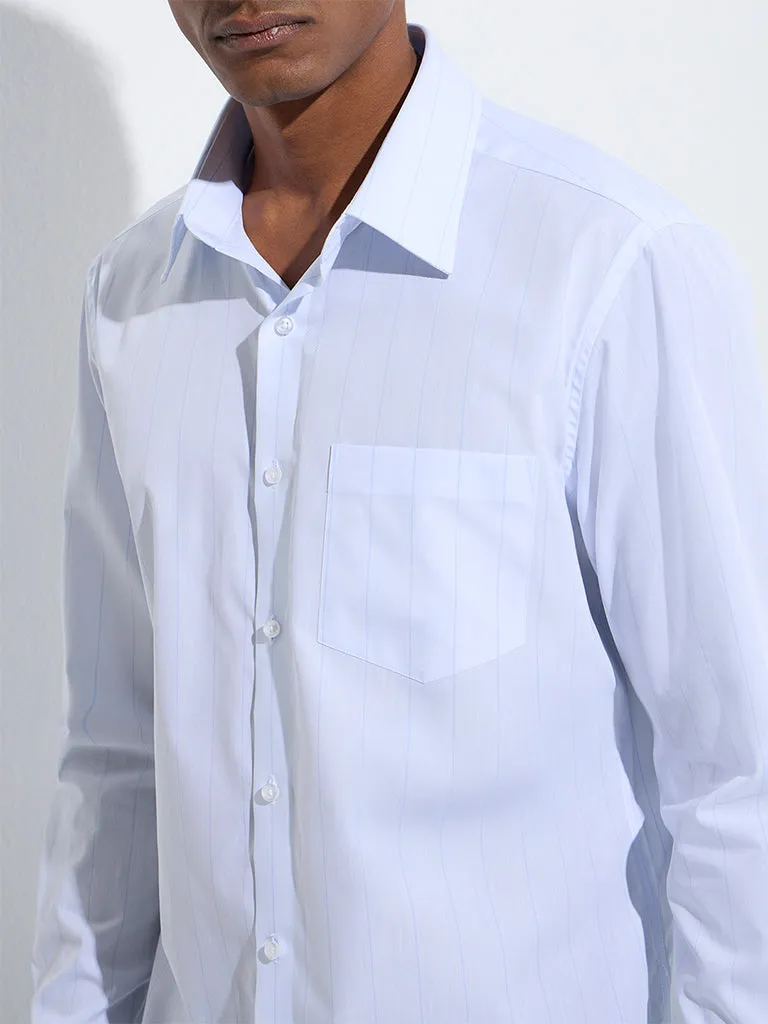WES Formals White Striped Slim-Fit Cotton Shirt