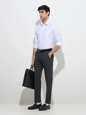 WES Formals White Striped Slim-Fit Cotton Shirt