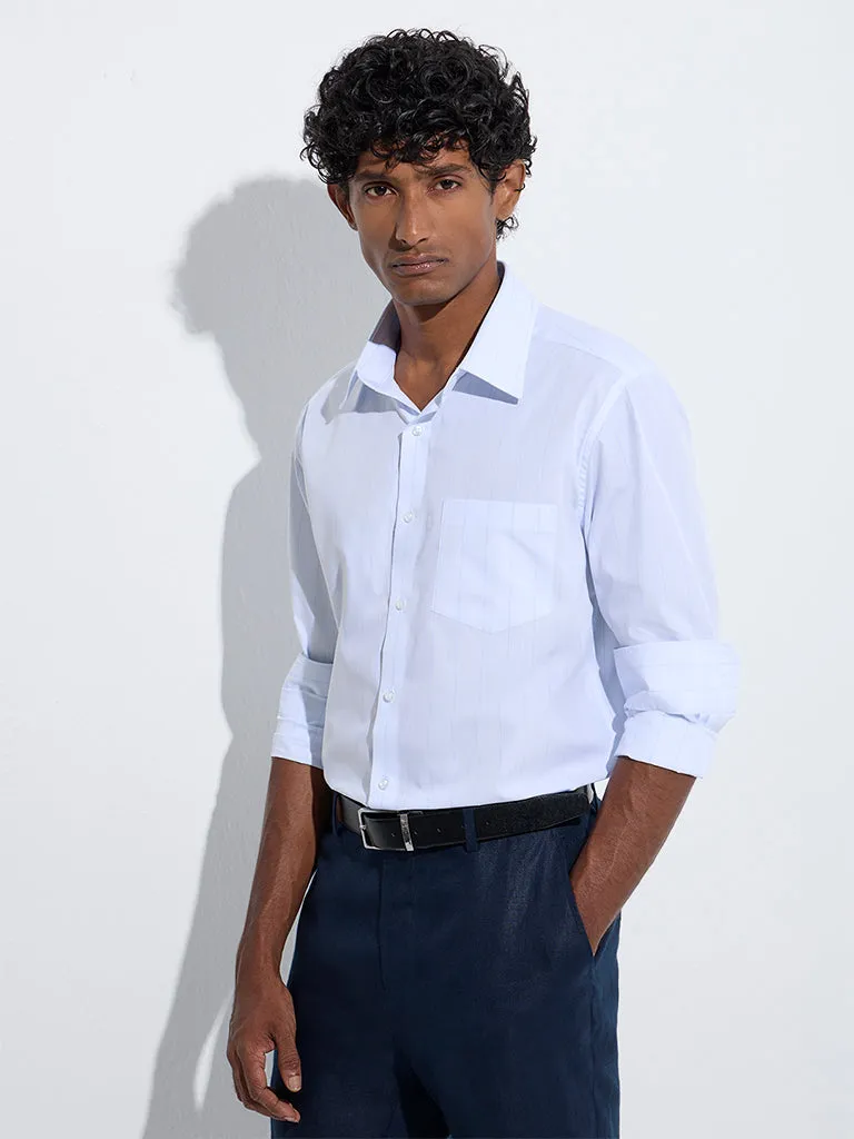 WES Formals White Striped Slim-Fit Cotton Shirt