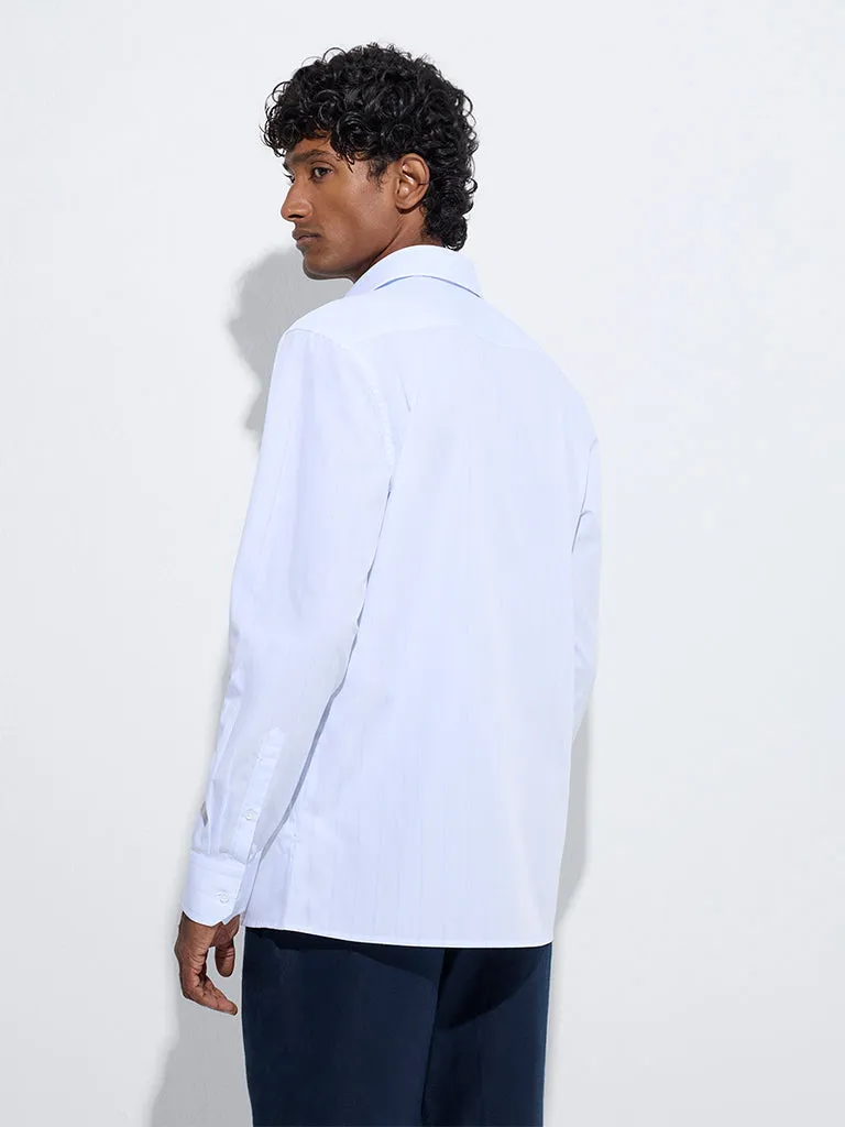 WES Formals White Striped Slim-Fit Cotton Shirt