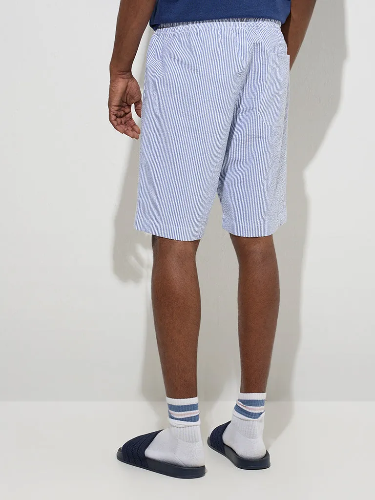 WES Lounge Blue Relaxed-Fit Mid-Rise Cotton-Blend Shorts