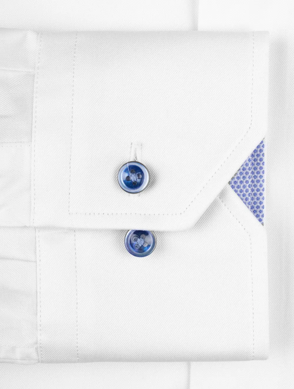 White Plain Contrast Button With Inlay Slim Fit Shirt