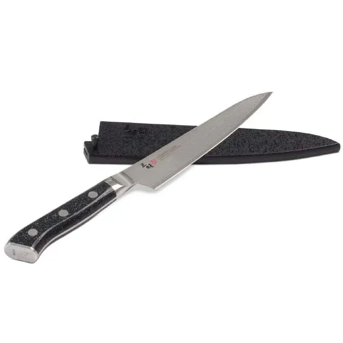 Zanmai Pro Damascus SE Petty 5.9-in with Black Lacquer Saya Cover
