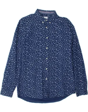 ZARA Mens Relaxed Fit Shirt Large Navy Blue Floral Cotton