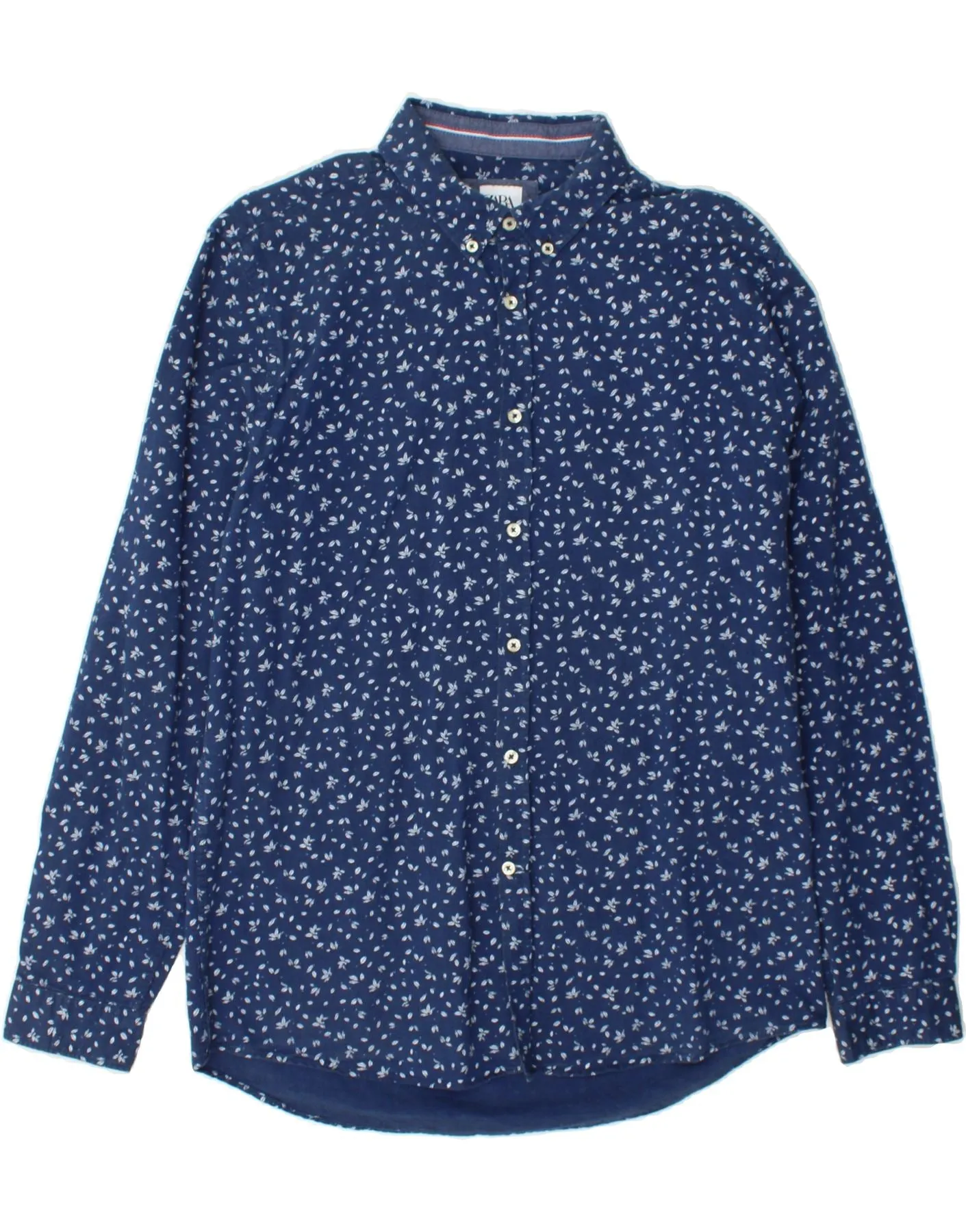 ZARA Mens Relaxed Fit Shirt Large Navy Blue Floral Cotton