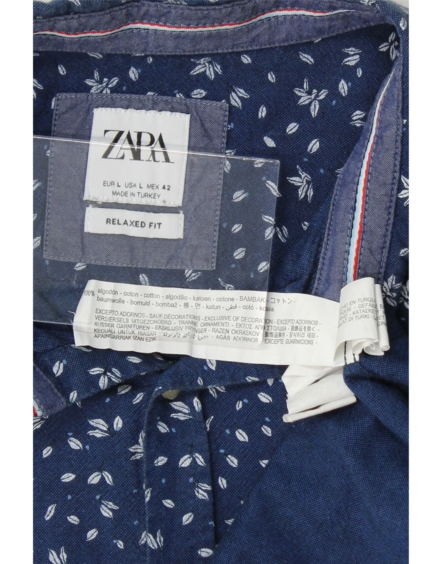 ZARA Mens Relaxed Fit Shirt Large Navy Blue Floral Cotton