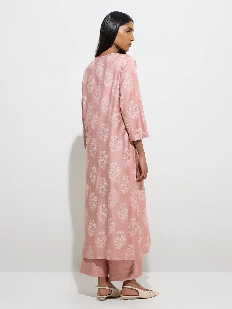 Zuba Dusty Pink Floral Printed Straight Kurta